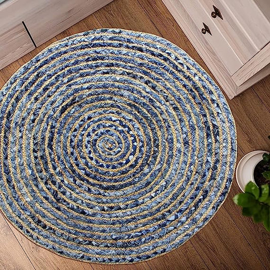 Blue braided jute rug