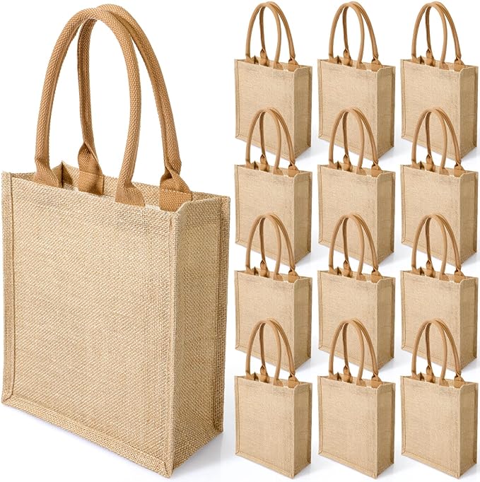 10 Pack Jute Burlap Tote Bags with Handles – Reusable Canvas Gift Bags for  Bridesmaids, Weddings Party Favors (11