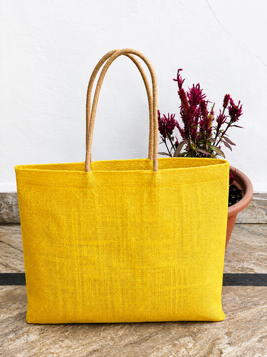 DESHKARI Handmakers Natural Jute Women's Fashion Gift Bag Blue Yellow