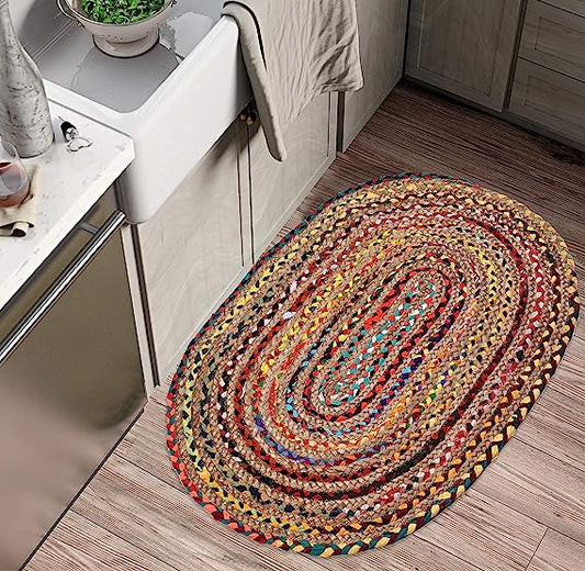 Jute Burlap Cotton Multi Rug, 2x3 ft