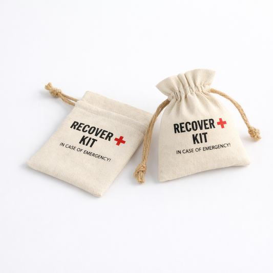 Handmakers Natural Recovery Kit Potli Gift Bags, Cotton Drawstring Pouches, 4x6 Inch pack of 50, Emergency Theme