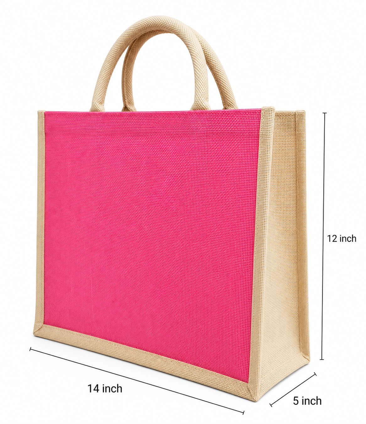 Handmakers Customize Transparent Jute Bags Pink & White 14x12x5 Inch