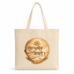 Cream-colored cotton tote bag featuring elegant Sanskrit calligraphy of "सत्यमेव जयते" with golden decorative artwork inspired by Indian heritage and cultural values. 