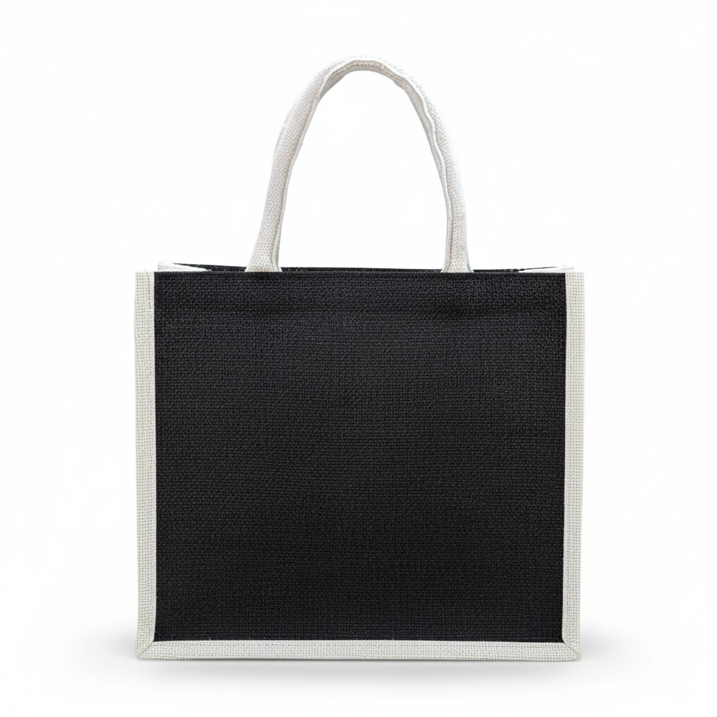 Handmakers Transparent Jute Gift Bag with Lace Trim, Natural and Black, set of 50, 12 * 10 * 5 inch