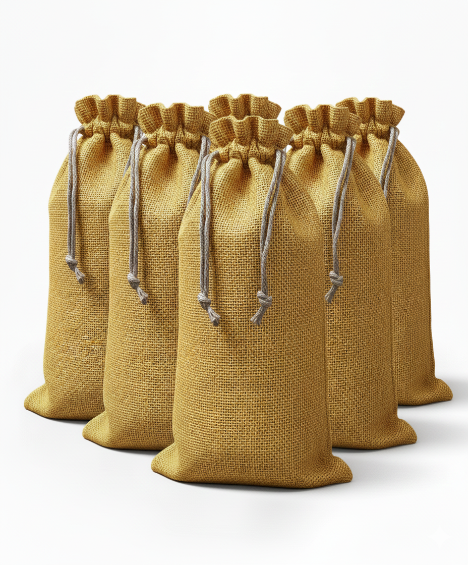 Handmakers Natural Jute Wine Carrier  Gift Bag with Yellow Color