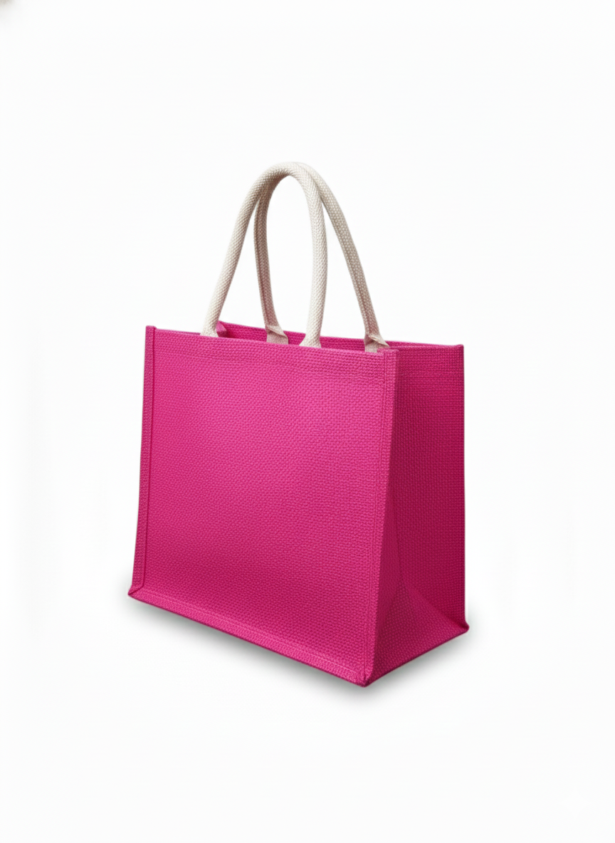 Handmakers Natural Transparent PInk Jute Gift Bags for Return Gifts Pack of 50, (12x10x5 ) inch