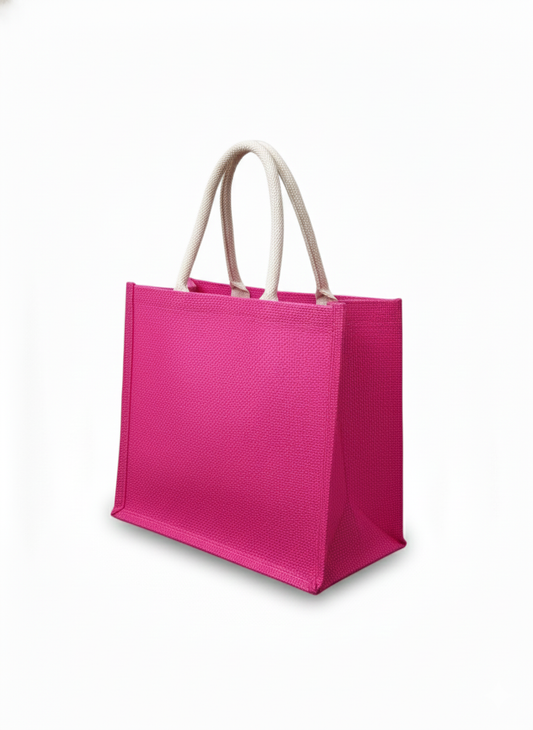 Handmakers Natural Transparent PInk Jute Gift Bags for Return Gifts Pack of 50, (12x10x5 ) inch