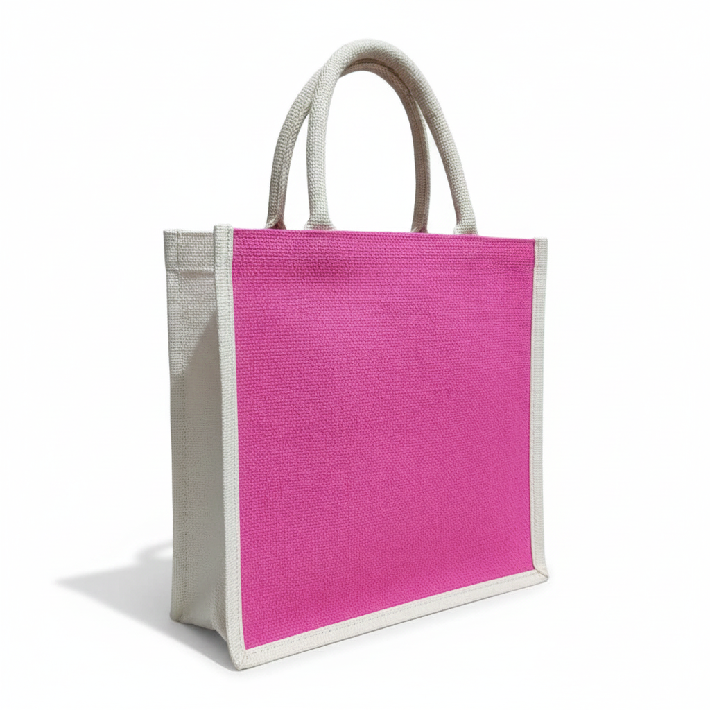 Handmakers  Natural Pink Jute Bags  Pack of  50  (14x12x5 inch)