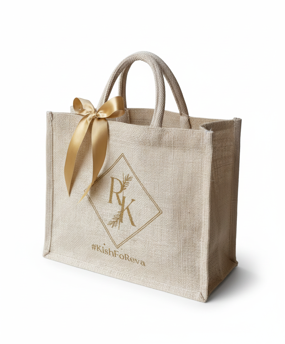 Handmakers Natural Plain Jute Gift Bags White 12x12x5 inch ( Pack of 50)