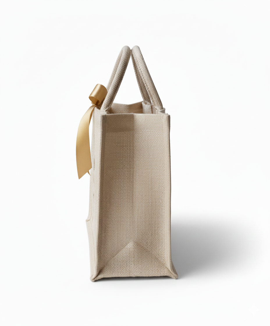 Handmakers Natural Plain Jute Gift Bags White 12x12x5 inch ( Pack of 50)