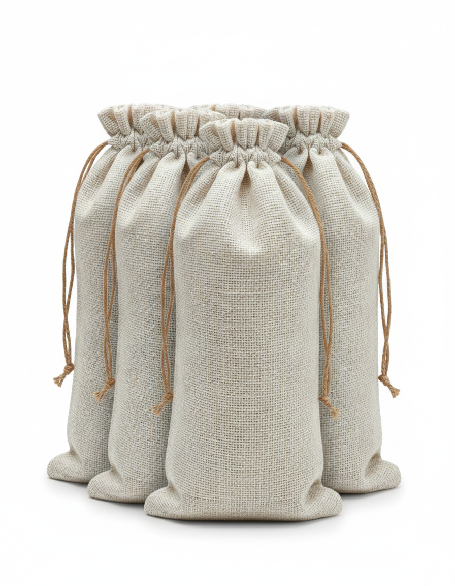 Handmakers Natural Jute Wine Bottle Bag with White Color