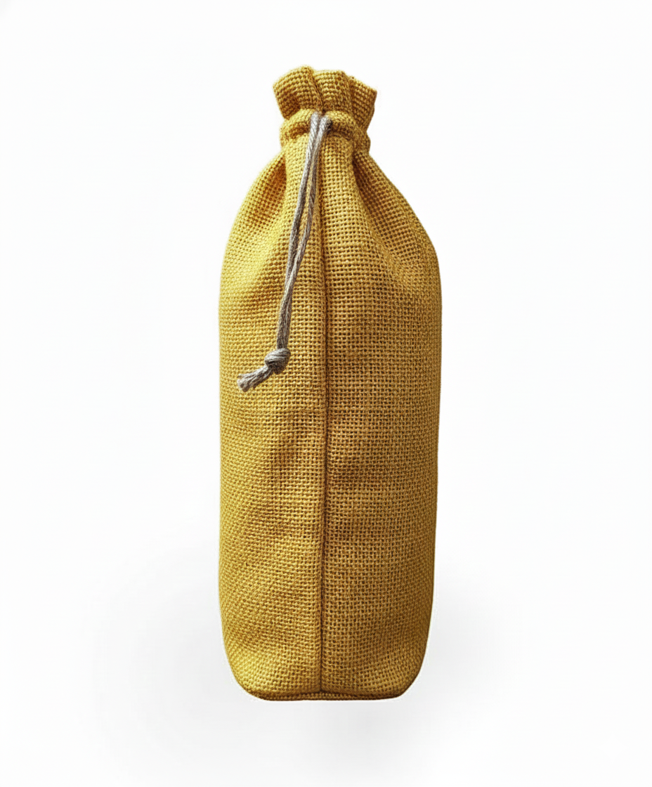 Handmakers Natural Jute Wine Carrier  Gift Bag with Yellow Color