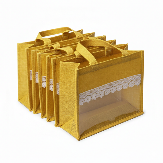Yellow Transparent jute bags for haldi
