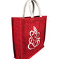 Handmakers Red Jute Ganesh Print Bag | Eco Return Gift Bags