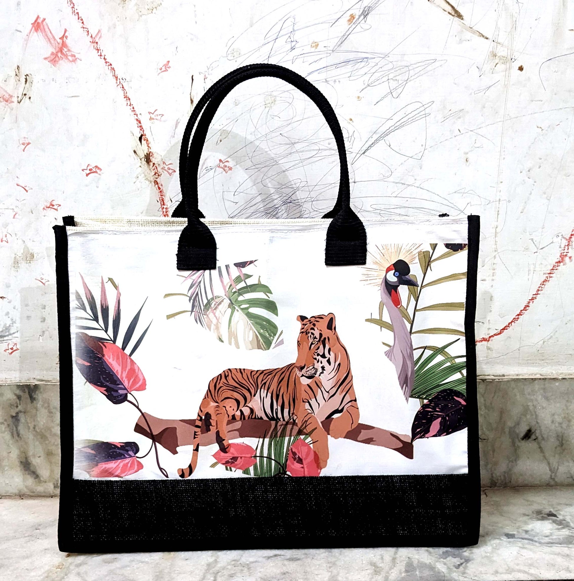  Tiger Mom And Baby Name Custom Cotton Canvas Tote Bag Custom Pet Lover Gift Pet Portrait Bag Personalized Pet Owner Gift Tote Bag
