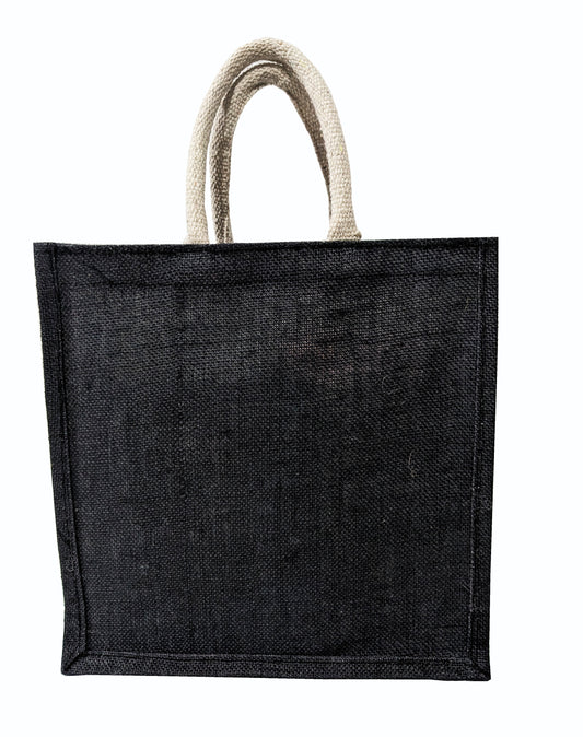 Pack of 6 Black Buralp Jute Tote Bag for Wedding Gift, Anniversary, Engagement