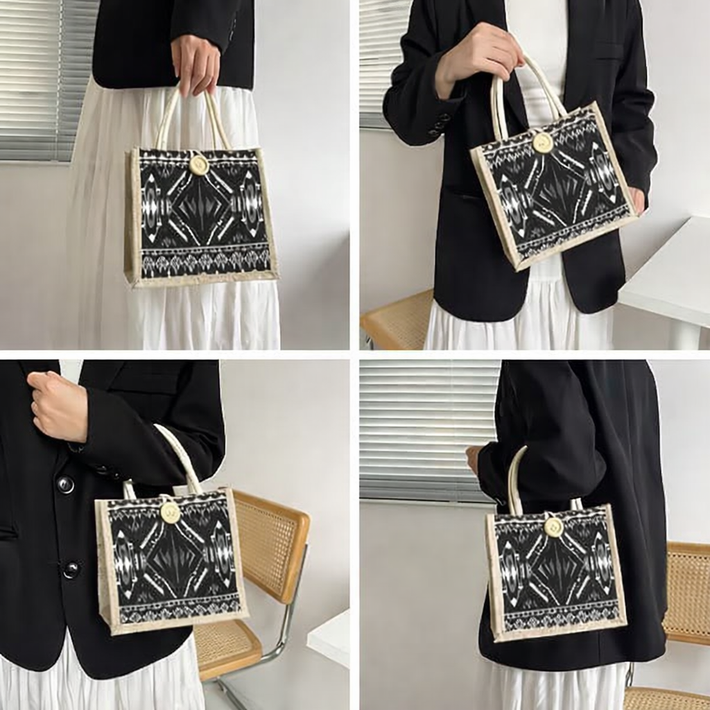Printed Jute Lunch Bag Eco Friendly Tote