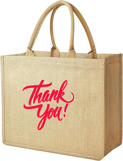 Handmakers Reusable Shopping Thank You Jute Return Gift Bags Pack of  10 (12x15x5 inch)