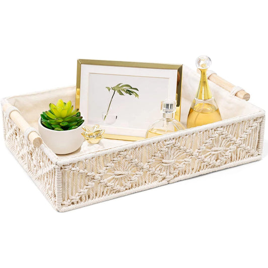 Handmakers Luxurious Macramé Hamper Basket Tray with Handles | Handmade Cotton Rope Storage & Gift Basket | Elegant Home Décor Organizer