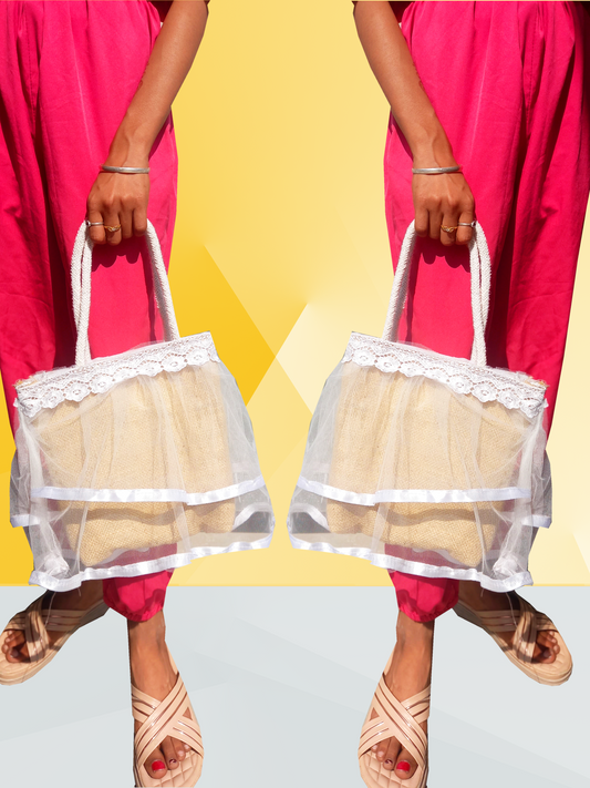 Handmakers Women's Jute Sling Handbags with White Border | Handbags for Girls