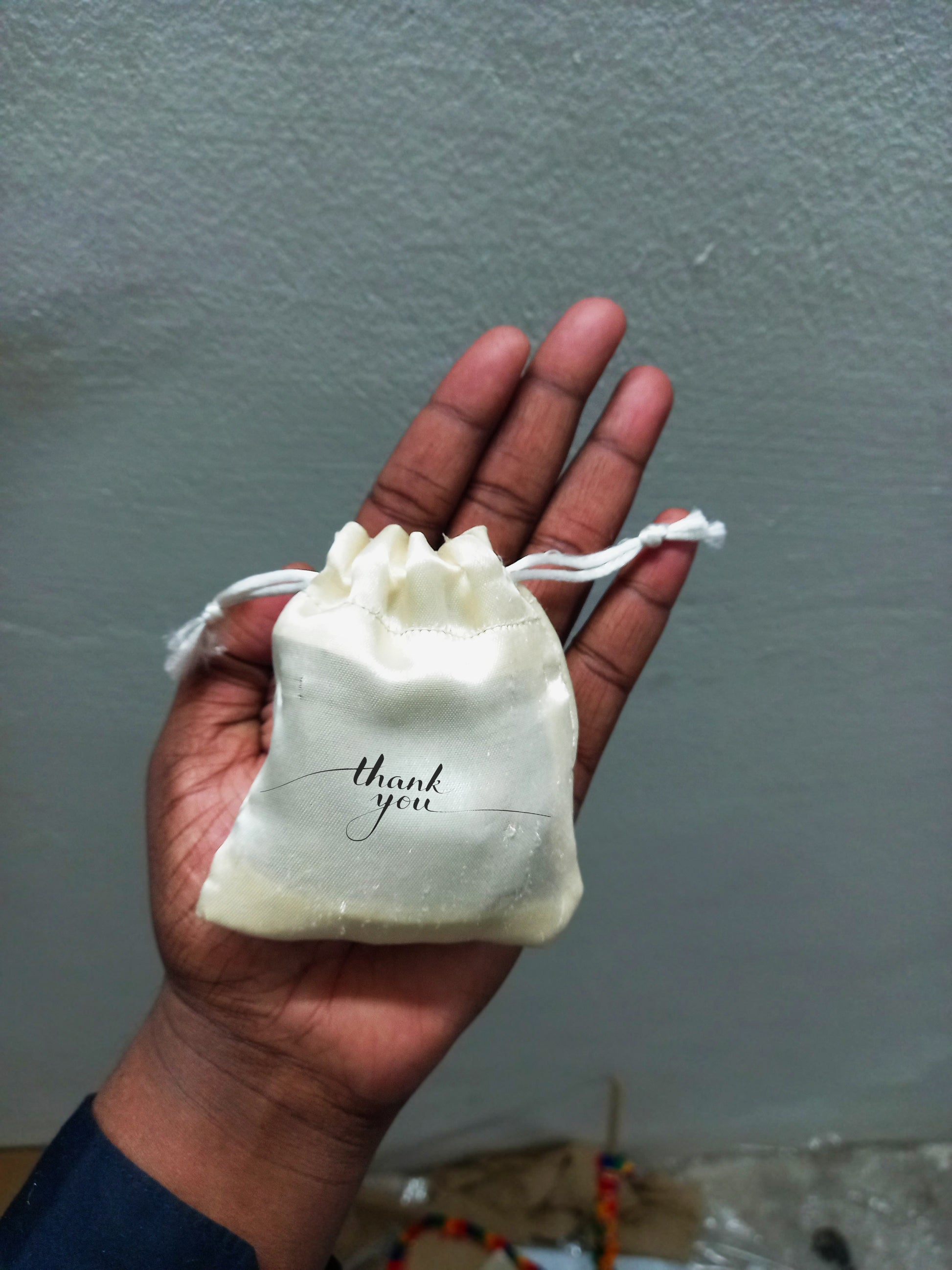 White Satin Thank You Potli Bag