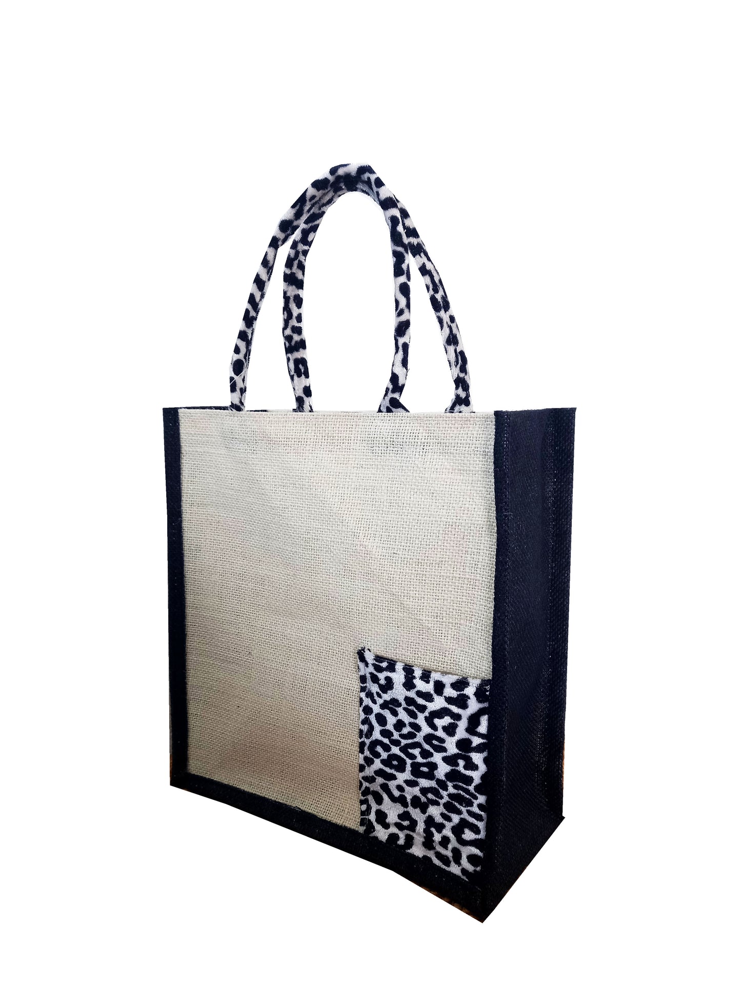 Handmakers Natural Jute Gift Bag with Leopard Print and Bow