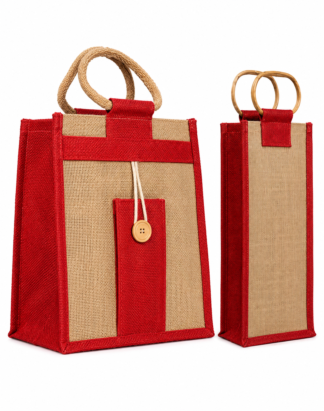 Natural pure Jute Handbags and bottle bags With Red Color