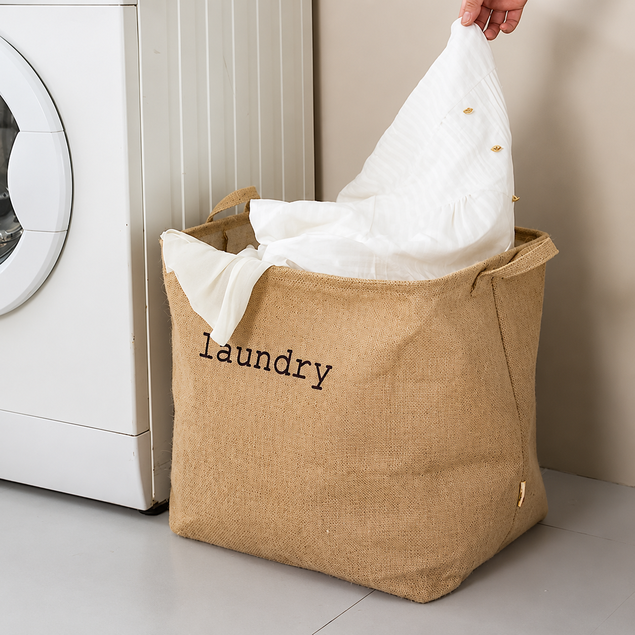 Handmakers 54L Jute Laundry Basket – Natural Moisture-Resistant Laundry Hamper with Handles for Clothes & Storage