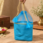 Handmakers Blue Jute Potli Gift Bag with Sheer Net & Golden Drawstring | Elegant Wedding & Festive Return Gift Bag