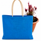 Handmakers Combo of 3 Printed Jute Shopping Bags with Zipper | Reusable Fabric Tote (Standard Size, Assorted Colors)