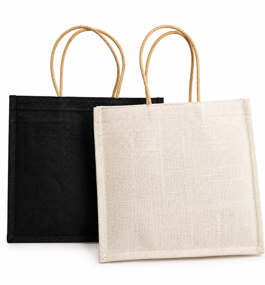 DESHKARI Handmakers Jute Women's Fashion Handbags Pack of 2 (white, black) 15X13 inch