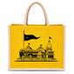 Handmakers 12x12x5 Inch Yellow White Jute Bag with Ram Mandir Print