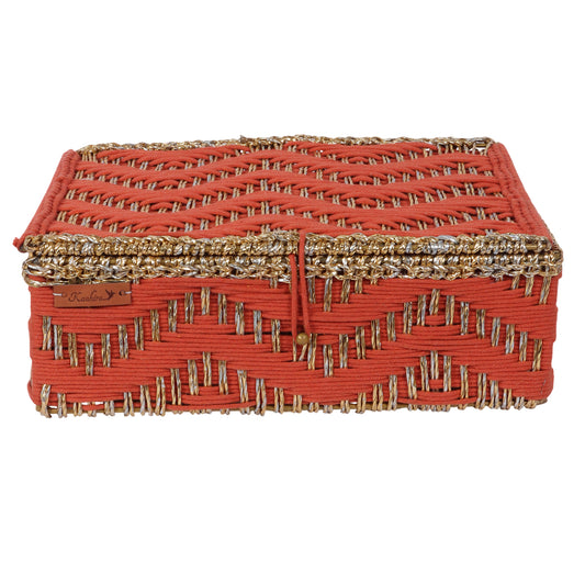 Handmakers Handmade Storage Hamper Box – Orange | Premium Cotton Rope Organizer Basket with Lid | Decorative Storage Box for Gifts, Bedroom, Living Room & Home Organization