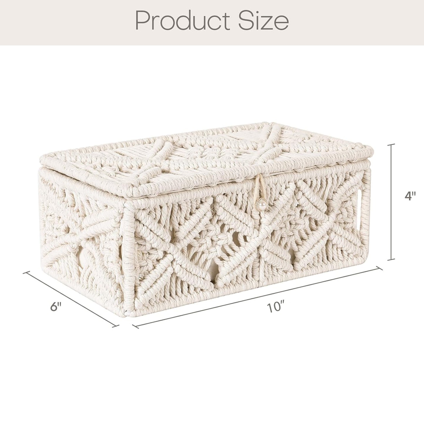 Handmakers Rectangle Storage Box with Lid – Off White | Handmade Cotton Rope Organizer Basket with Cover | Decorative Storage Bin for Bedroom, Living Room, Closet & Home Décor