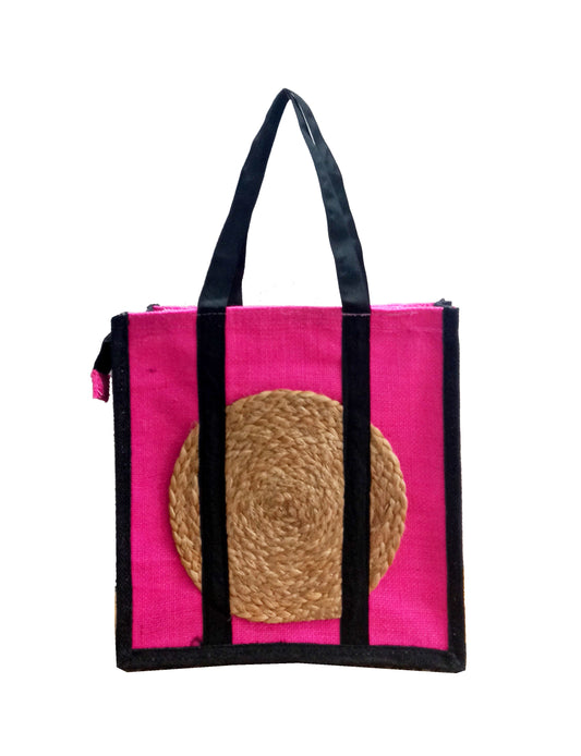 pink & black jute bags for shopping