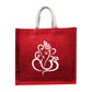Handmakers Red Jute Ganesh Print Bag | Eco Return Gift Bags