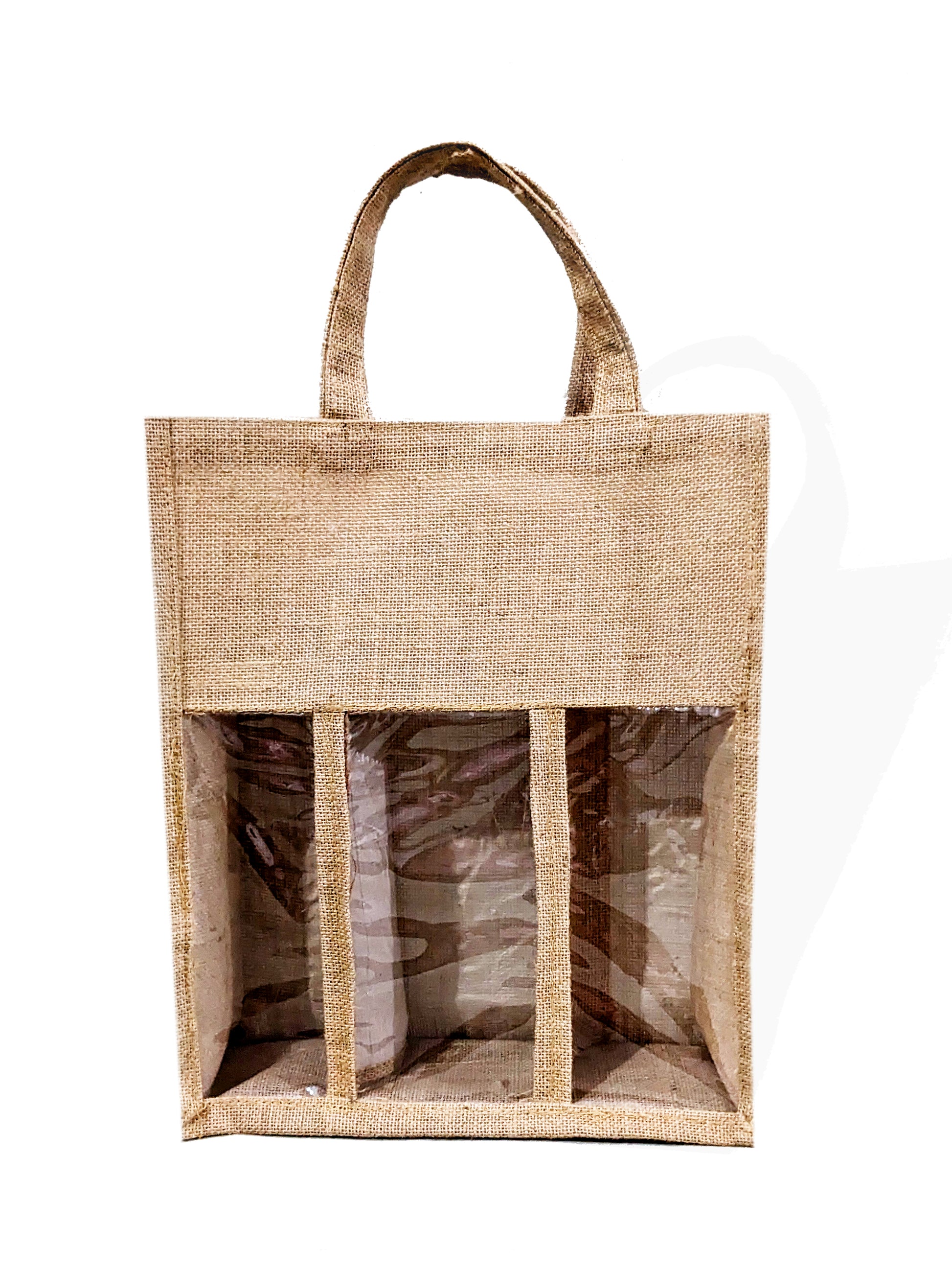 Handmakers Natural Jute Wine Bottle Bag for 3 Bottles Pack of 2