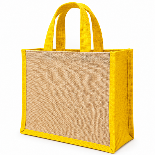Handmakers Yellow Jute Tote Bag | Eco-Friendly Reusable Shopping & Gift Bag | Durable Handmade Jute Carry Bag