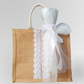 Handmakers Wedding Gift Jute Bags for Return Gifts with Bow and Lace Design Pack of 10