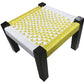 Handmakers ! Wooden stool with yellow and white weaving for living room furniture