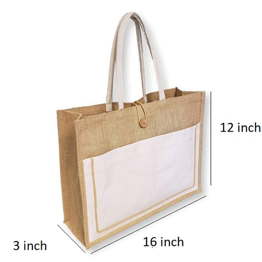 Handmakers | Natural Jute Bag for Shopping, Vegetable and Gift with White color set of 2