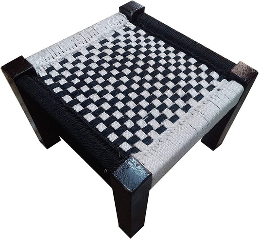 Wooden Chowki With Black and White Chess Board