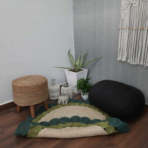 Handcrafted Jute Rug (90cm) in golden hues