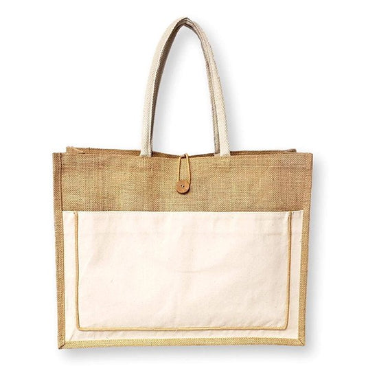 Handmakers | Natural Jute Bag for Shopping, Vegetable and Gift with White color set of 2