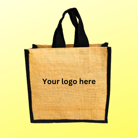DESHKARI Handmakers Pure Black & Beige Burlap Gift Bags | jute bags for lunch box | jute bags for return gifts