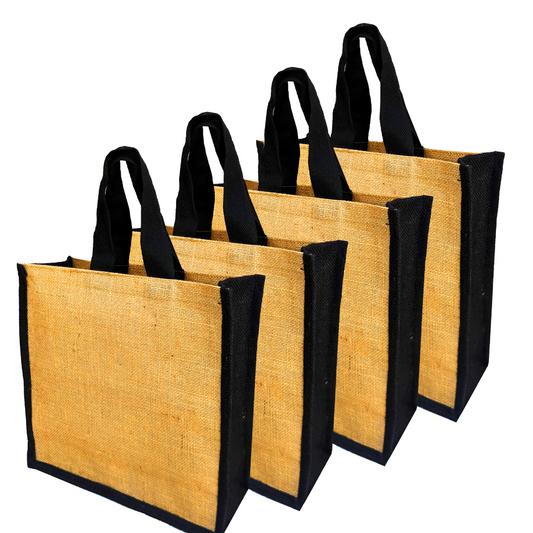 DESHKARI Handmakers Pure Black & Beige Burlap Gift Bags | jute bags for lunch box | jute bags for return gifts