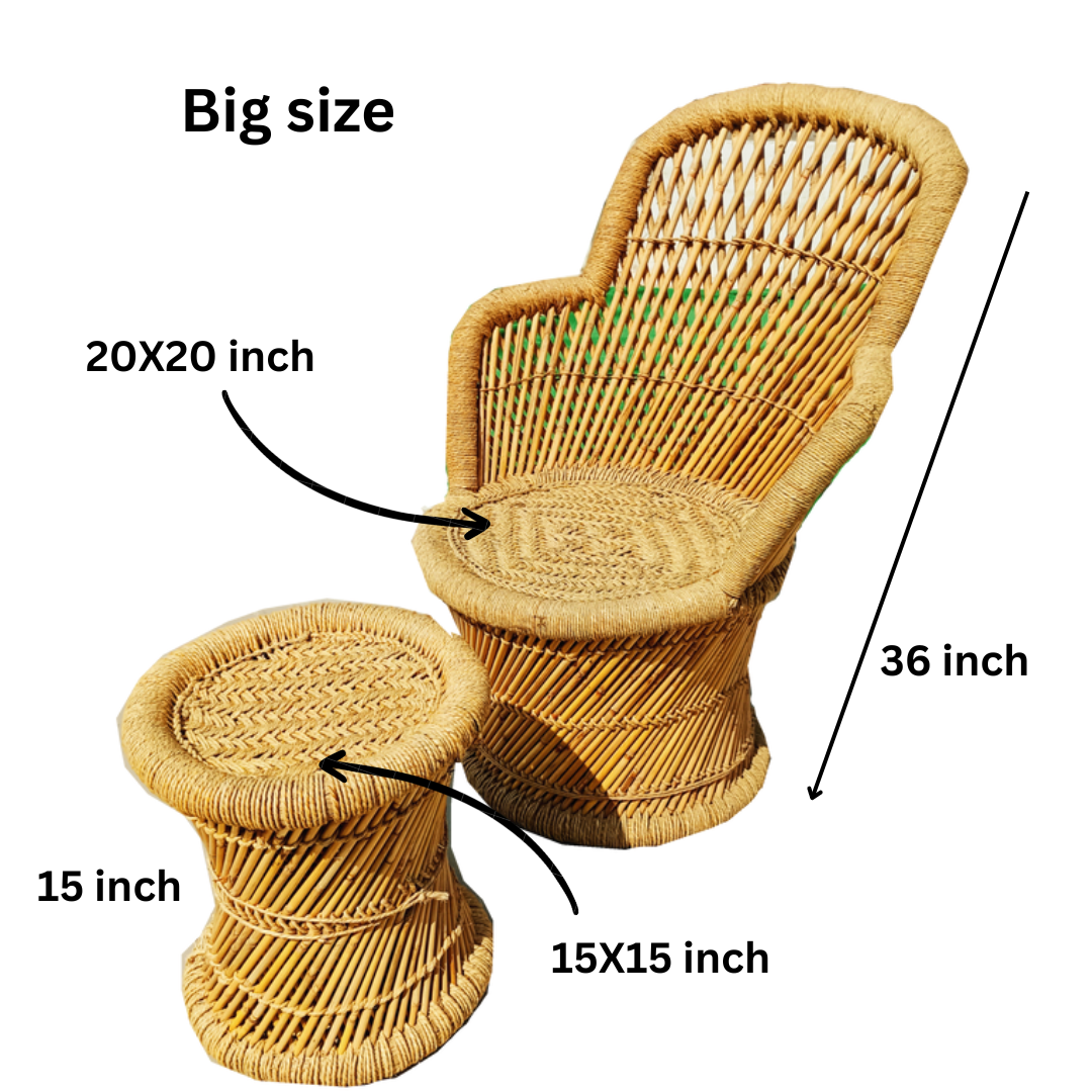 Handmakers ! Bamboo Weaving Mudda Chair Set with 2 Chair and 1 Stool