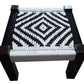 White & Black Wooden Chowki With  Flower Design