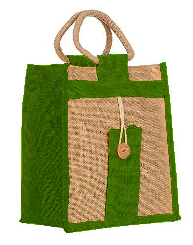 Natural Jute Cloth Handbag With Green and Beige ( Set of 2)