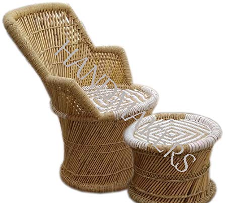 Handmakers Comfortable Relaxing Bamboo Mudda Chair with White color